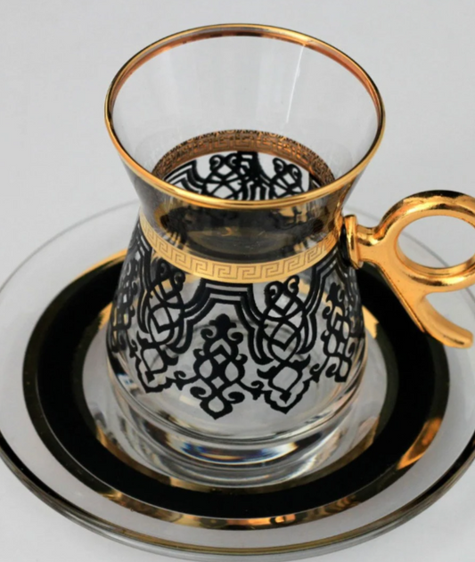 Turkey ILayda Black & Gold Tea Set with Handle