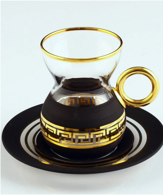 Antique Black & Gold Tea Set with Handle