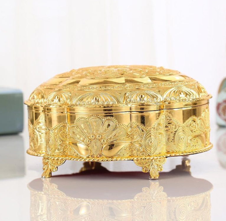 Gold Peacock Round Jewelry Box