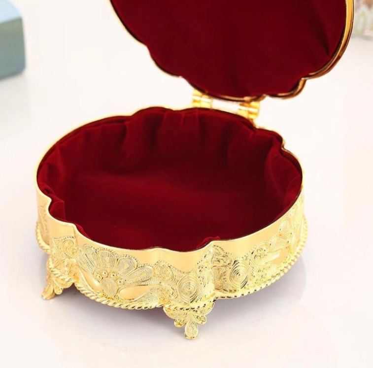 Gold Peacock Round Jewelry Box