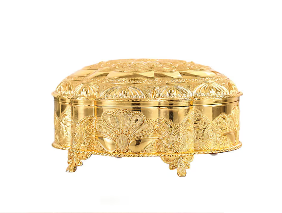 Gold Peacock Round Jewelry Box